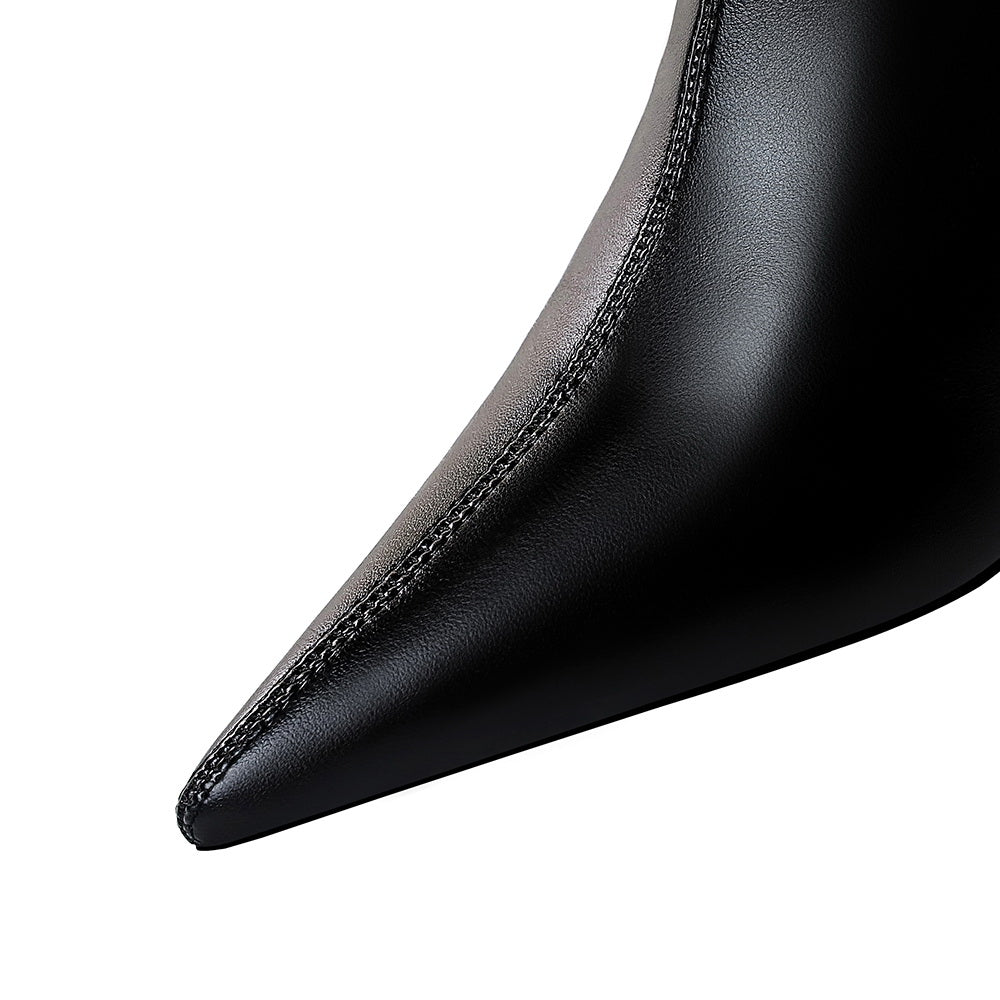 Sleek Noir Pointed-Toe Heeled Boots